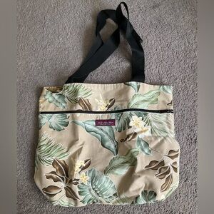 Floral Canvas Tote Bag - Green and Brown